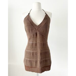 Vintage 90s Y2K DKNY Halter Neck Open Knit Top Size XL
